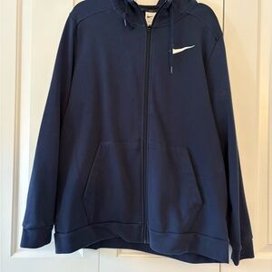 Nike Men Large Fleece Navy Blue Full Zip Hooded Sweatshirt Men Regular Hoodie
